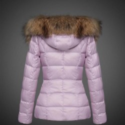 Women Moncler Down Jacket With Raccoon Fur Collar Pink