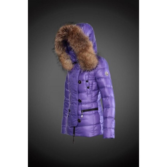 Women Moncler Down Jacket With Raccoon Fur Collar Pruple