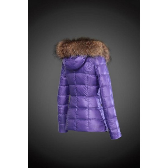 Women Moncler Down Jacket With Raccoon Fur Collar Pruple