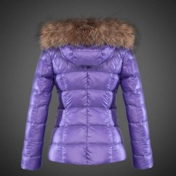 Women Moncler Down Jacket With Raccoon Fur Collar Pruple