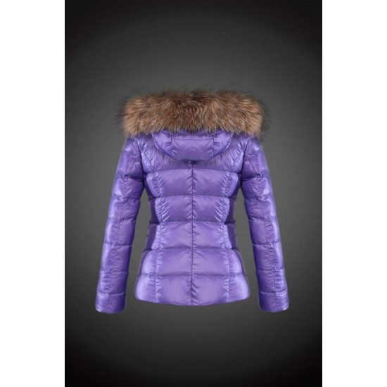 Women Moncler Down Jacket With Raccoon Fur Collar Pruple