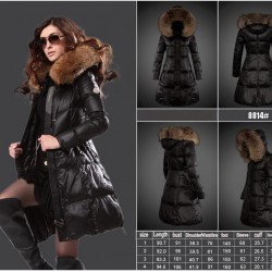 Women Moncler Long Down Coats With Raccoon Fur Collar Black