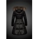 Women Moncler Long Down Coats With Raccoon Fur Collar Black