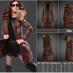 Women Moncler Long Down Coats With Raccoon Fur Collar Brown