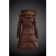 Women Moncler Long Down Coats With Raccoon Fur Collar Brown