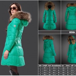 Women Moncler Long Down Coats With Raccoon Fur Collar Green