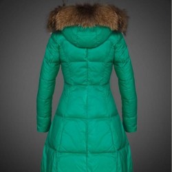 Women Moncler Long Down Coats With Raccoon Fur Collar Green