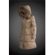 Women Moncler Long Down Coats With Raccoon Fur Collar Light Tan