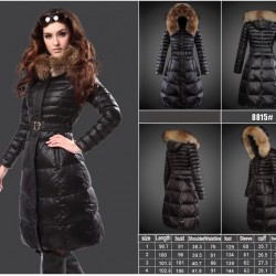 Women Moncler Long Down Coats With Raccoon Fur Collar Black