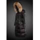 Women Moncler Long Down Coats With Raccoon Fur Collar Black