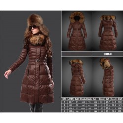 Women Moncler Long Down Coats With Raccoon Fur Collar Brown