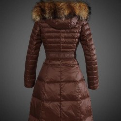 Women Moncler Long Down Coats With Raccoon Fur Collar Brown