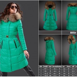 Women Moncler Long Down Coats With Raccoon Fur Collar Green