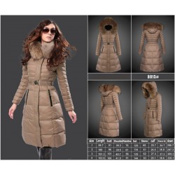 Women Moncler Long Down Coats With Raccoon Fur Collar Light Tan