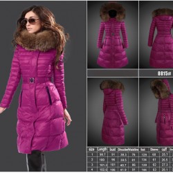 Women Moncler Long Down Coats With Raccoon Fur Collar Purple Red