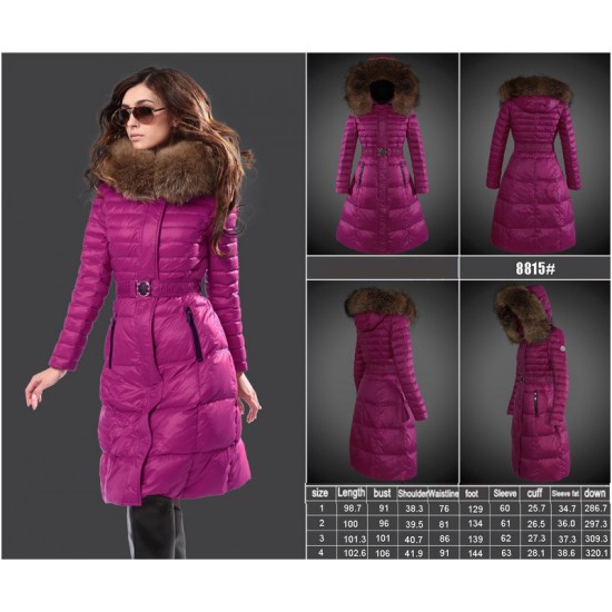 Women Moncler Long Down Coats With Raccoon Fur Collar Purple Red