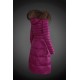 Women Moncler Long Down Coats With Raccoon Fur Collar Purple Red