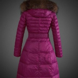 Women Moncler Long Down Coats With Raccoon Fur Collar Purple Red