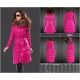 Women Moncler Long Down Coats With Raccoon Fur Collar Rose Red