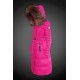 Women Moncler Long Down Coats With Raccoon Fur Collar Rose Red