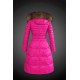 Women Moncler Long Down Coats With Raccoon Fur Collar Rose Red