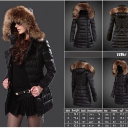 Women Moncler Long Down Coats With Raccoon Fur Collar Black