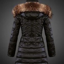 Women Moncler Long Down Coats With Raccoon Fur Collar Black