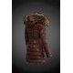 Women Moncler Long Down Coats With Raccoon Fur Collar Brown