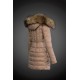 Women Moncler Long Down Coats With Raccoon Fur Collar Light Tan