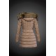 Women Moncler Long Down Coats With Raccoon Fur Collar Light Tan