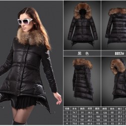 Women Moncler Down Coat With Raccoon Fur Collar Black