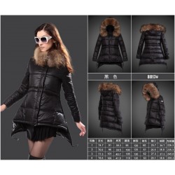 Women Moncler Down Coat With Raccoon Fur Collar Black