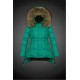 Women Moncler Down Coat With Raccoon Fur Collar Green