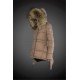 Women Moncler Down Coat With Raccoon Fur Collar Light Tan