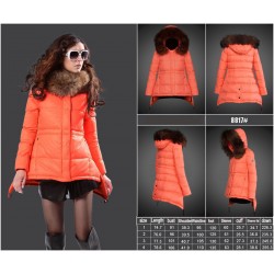 Women Moncler Down Coat With Raccoon Fur Collar Orange