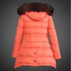 Women Moncler Down Coat With Raccoon Fur Collar Orange