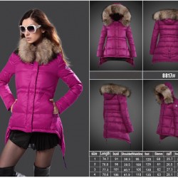 Women Moncler Down Coat With Raccoon Fur Collar Purple Red