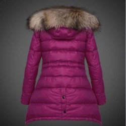 Women Moncler Down Coat With Raccoon Fur Collar Purple Red