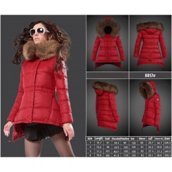 Women Moncler Down Coat With Raccoon Fur Collar Red