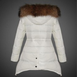 Women Moncler Down Coat With Raccoon Fur Collar White