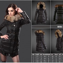 Women Moncler Long Down Coats With Raccoon Fur Collar Black