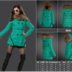 Women Moncler Long Down Coats With Raccoon Fur Collar Green