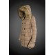 Women Moncler Long Down Coats With Raccoon Fur Collar Light Tan