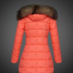 Women Moncler Long Down Coats With Raccoon Fur Collar Orange