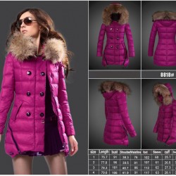 Women Moncler Long Down Coats With Raccoon Fur Collar Purple Red