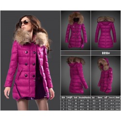 Women Moncler Long Down Coats With Raccoon Fur Collar Purple Red