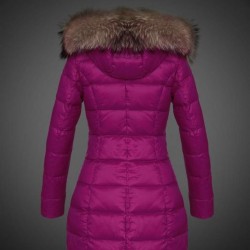 Women Moncler Long Down Coats With Raccoon Fur Collar Purple Red