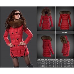 Women Moncler Long Down Coats With Raccoon Fur Collar Red