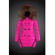 Women Moncler Long Down Coats With Raccoon Fur Collar Rose Red