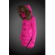 Women Moncler Long Down Coats With Raccoon Fur Collar Rose Red